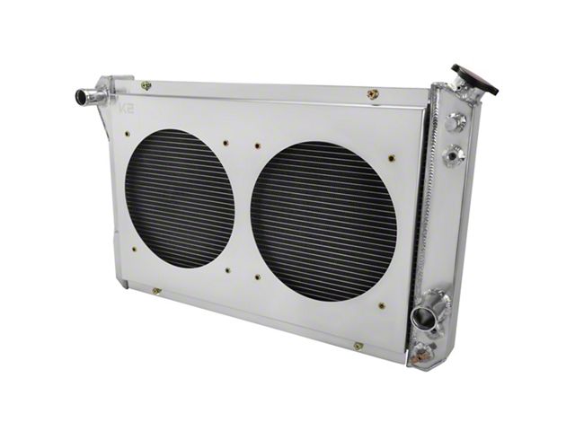 Aluminum Racing Radiator Exploded View Ecklers Aluminum Performance Radiator with Fan Shroud; 3-Row (82-92 Camaro)