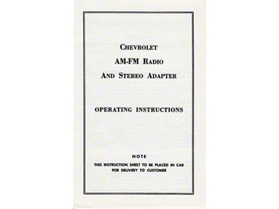 Camaro AM-FM Radio & Stereo Adapter Operating Instructions Booklet, 1969