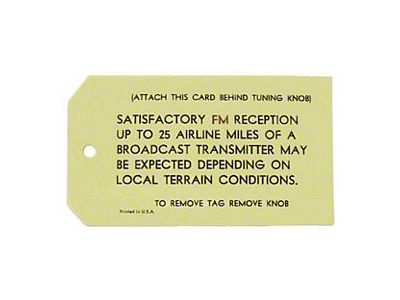 Camaro Antenna Adjustment Tag, 1967-1968