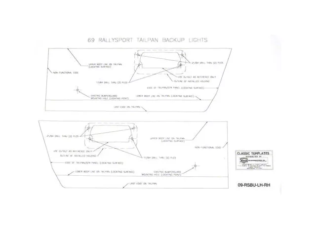 Camaro Back-Up Light Template Set, Rally Sport RS , 1969