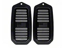 Billet Door Jamb Vents with FLAG logo; Black Anodized (70-92 Camaro)