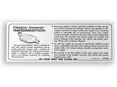 Camaro Catalytic Converter Instructions Decal, 1975-1978