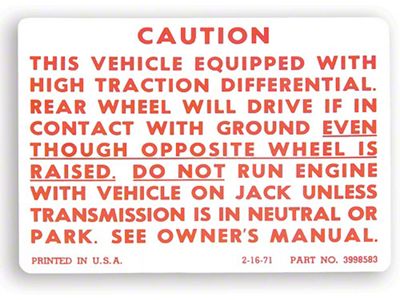Camaro Caution Posi-Traction Decal, 1971-1978