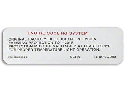 Camaro Cooling System Warning Decal, 1970-1971