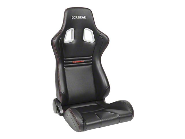 Corbeau Sportline Evolution Reclining Seat, Black Vinyl with Carbon Red Stitch