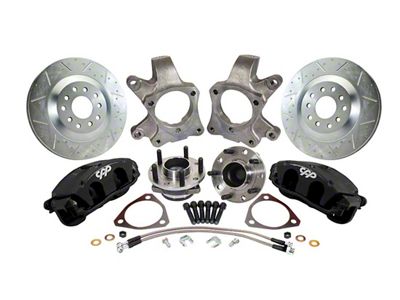 Corvette Style Front Disc Brake Spindle Wheel Kit with C7 Hubs and 2-Inch Drop Spindles; Black Calipers (67-69 Camaro)