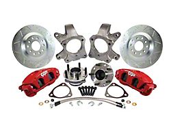 Corvette Style Front Disc Brake Spindle Wheel Kit with C7 Hubs and 2-Inch Drop Spindles; Red Calipers (67-69 Camaro)