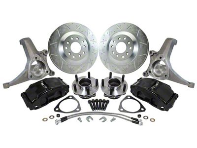 Corvette Style Front Disc Brake Kit with C7 Hubs with Stock Height Spindles; Black Calipers (70-81 Camaro)