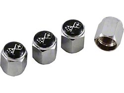 Crossed-Flags Logo Valve Stem Caps, Chrome
