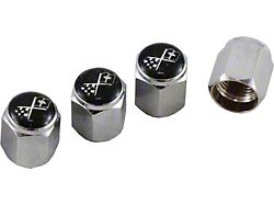 Crossed-Flags Logo Valve Stem Caps, Chrome