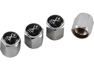 Crossed-Flags Logo Valve Stem Caps, Chrome