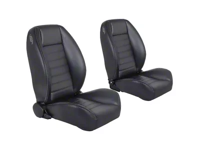Cruiser Collection Low Back Bucket Seats with Seat Mounting Brackets; Black Madrid Vinyl with White Stitching (67-69 Camaro)