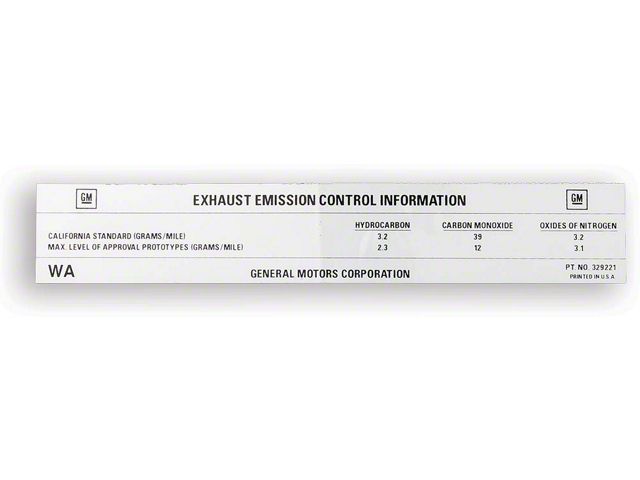 Camaro Decal, Emission Control, Non-High Performance Cars, 1972