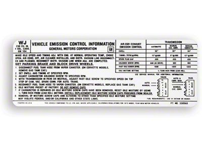 Camaro Emission Decal, Automatic Or Manual Transmission, California/US, WJ, 350ci 4-Barrel Carb, 1973