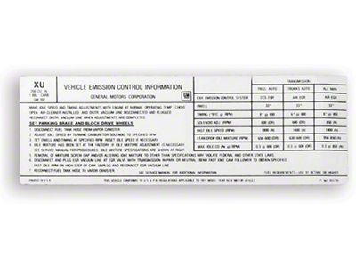 Camaro Emission Decal, Automatic Or Manual Transmission, Car/Truck, 250ci 1-Barrel Carb, 1974
