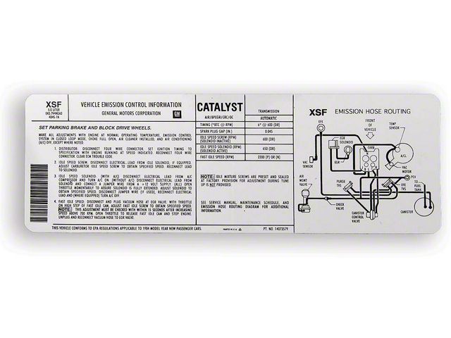 Camaro Emission Decal, Automatic Transmission, 5.0L, 1984