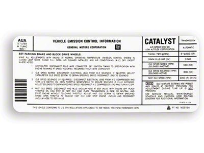 Camaro Emission Decal, Automatic Transmission, Z28, 1981 (Z/28 Coupe)