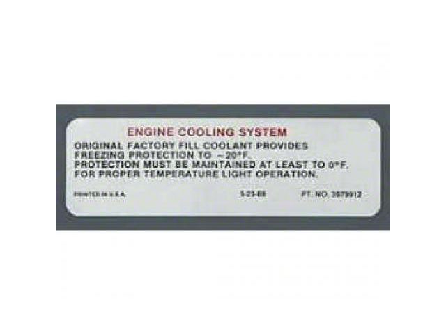 Camaro Engine Compartment Decal, Caution Cooling System,1970-1971