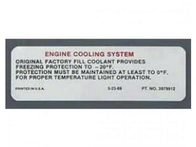 Camaro Engine Compartment Decal, Caution Cooling System,1970-1971