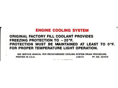 Camaro Engine Compartment Decal, Caution Cooling System,1974-1975