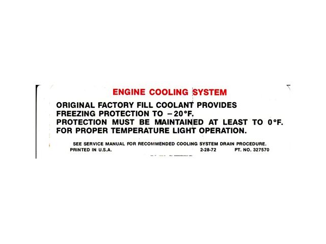 Camaro Engine Compartment Decal, Caution Cooling System,1974-1975