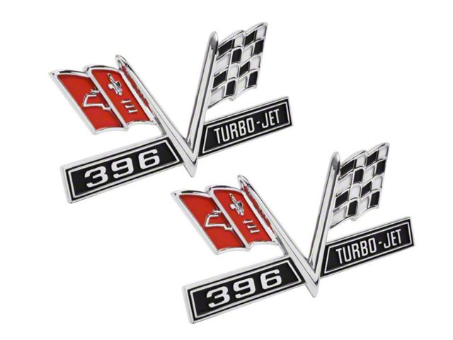 Camaro Fender Emblem, 396 Turbo-Jet, V-Flag, Show Correct, 1967