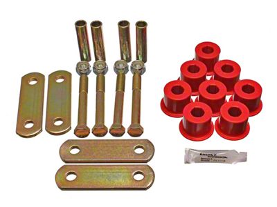 Front Heavy Duty Shackle Set with Shackle Bushings; Red (67-69 Camaro w/ Mono-Leaf Springs)