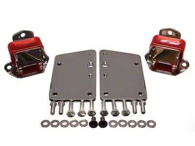 GM LS Series Motor Mount Conversion Kit; Tall and Narrow; Chrome; Red (69-71 Camaro)