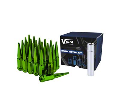Green Spike Lug Nuts; M12x1.5; Set of 24 (82-92 Camaro)