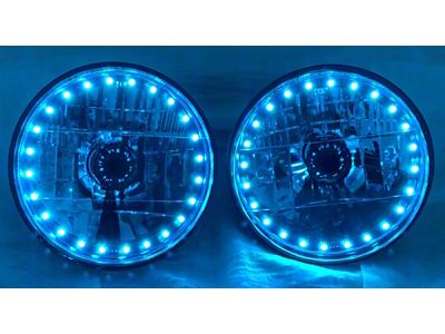 Camaro Headlight, 7 Inch Round Blackout With Multi-Color LED Halo, 1967-1981