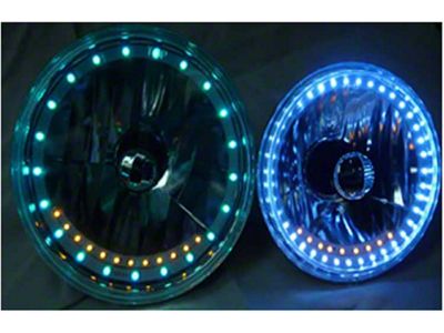 Camaro Headlight, 7 Inch Round White Diamond With Single Color White LED Halo And Turn Signals, 1967-1981
