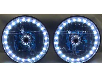 Camaro Headlight, 7 Inch Round White Diamond With Multi-Color LED Halo, 1967-1981