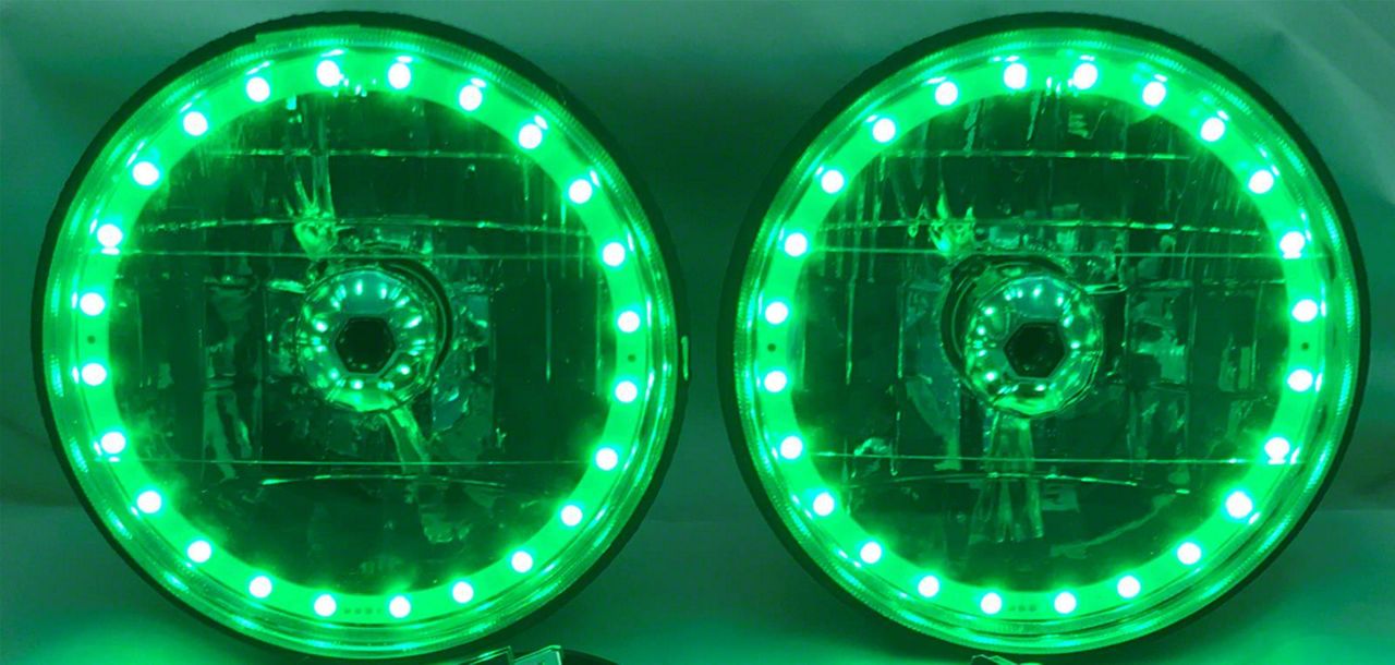 Ecklers Camaro Headlight, 7 Inch Round White Diamond With Multi-Color LED  Halo, 1967-1981