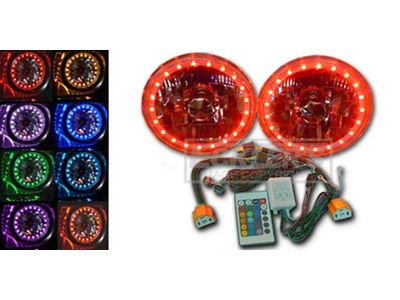 Camaro Headlight, 7 Inch Round White Diamond With Multi-Color LED Halo, 1967-1981