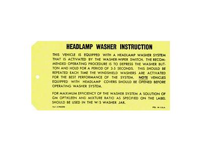 Headlight Washer Instruction Tag,1969