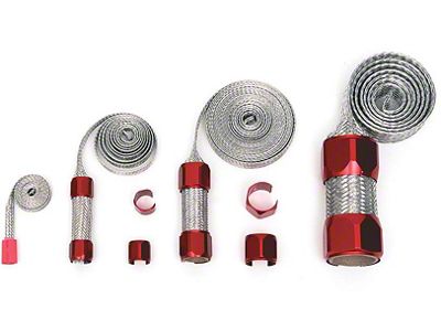 Camaro Hose Cover Kit, Stainless Steel, Braided, Universal,With Red Clamps, 1967-15