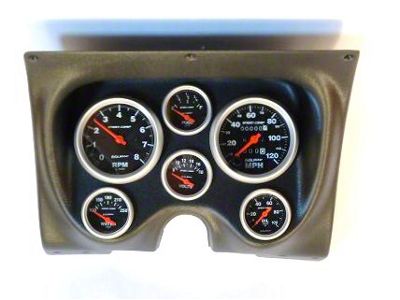 Camaro Instrument Cluster Panel, Brushed Aluminum Finish, With Carbon Fiber Series AutoMeter Gauges, 1969