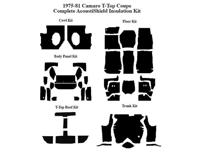 Camaro Insulation, QuietRide, AcoustiShield, Complete Kit, Coupe, T-Top, 1975-1981