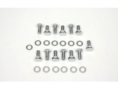 Camaro Intake Manifold Bolt Set, Small Block, Bowtie Stamped, Chrome, 1967-69