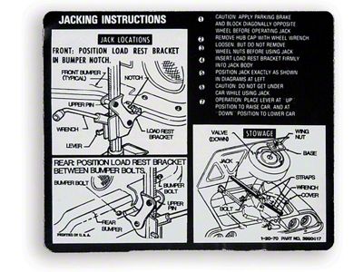 Camaro Jacking Instructions Decal, 1970