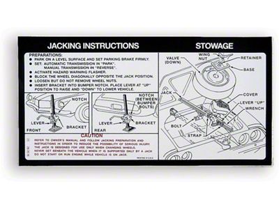 Camaro Jacking Instructions Decal, 1973