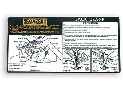 Camaro Jacking Instructions Decal, 1976-1977