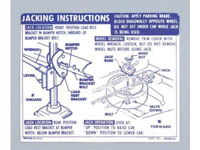 Camaro Jacking Instructions Decal, Trunk, Convertible, 1969