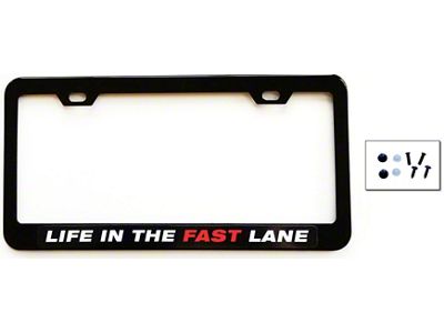 Camaro License Plate Frame with LIFE IN THE FAST LANE White, Red and Black Decal