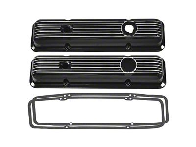LT1 Style Valve Covers; Black Aluminum (67-82 Small Block V8 Camaro)