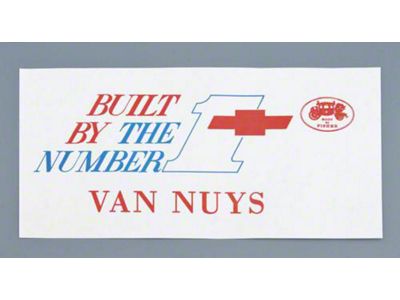 Camaro Number One Team Dash Card Van Nuys , 1967-1968