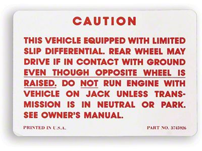 Camaro Posi-Traction Warning Trunk Decal, 1970