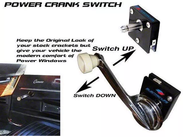 Camaro Power Window Switch, Crank Handle, 2-1/8 Deep Shaft