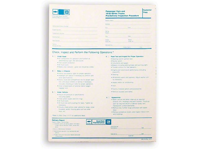 79-80 PRE-DELIVERY INSPECTION SHEET