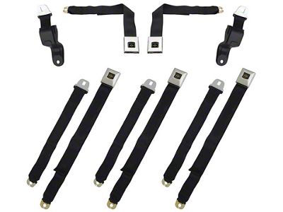 Deluxe Interior Retractable Seat Belt Set; Black with Gold Stardust Button (1967 Camaro)